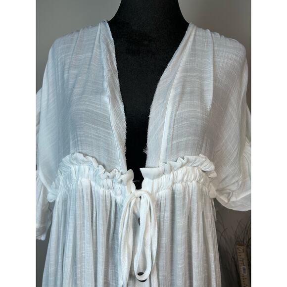 Bohemian Beach Maxi Dress One Size White Gauze Swimsuit Coverup Oversized - Picture 4 of 8
